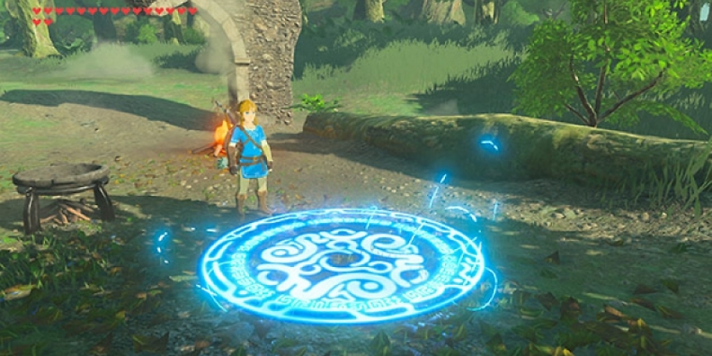 Link nutzt das Teleport-Medaillon in Zelda: Breath of the Wild.