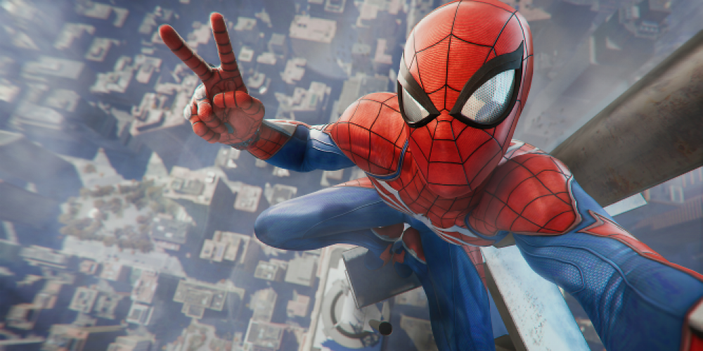 Superheld Spider-Man posiert auf einem Foto im gleichnamigen Spiel für PlayStation 4.