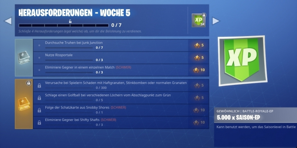 Herausforderungen für Fortnite Battle Royale in Woche 5 der Staffel 5.