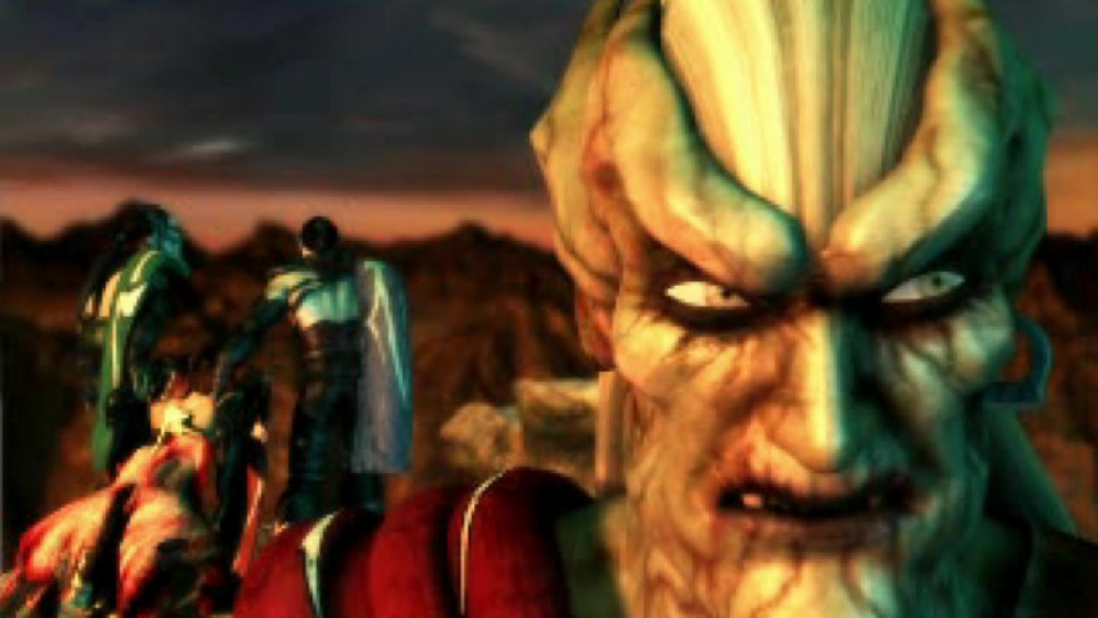 Szene aus dem über dreiminütigen Intro von Legacy of Kain: Soul Reaver: Ober-Vampir Kain ist neidisch auf Raziels neue prunkvolle Flügel – und lässt ihn zur Strafe in einen tödlichen Seelenstrudel werfen. &nbsp;