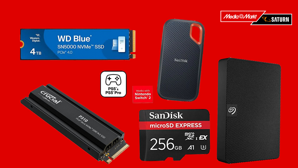 MediaMarkt leert Lager: Rabatte bis 77% auf SSDs, Festplatten & Speicherkarten von Sandisk, Samsung & Co.