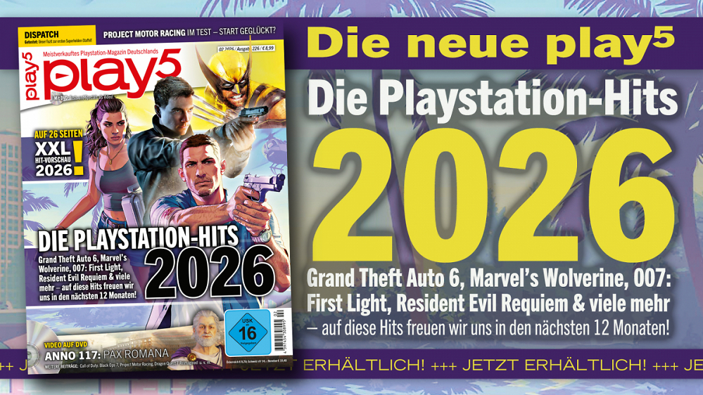 play5 02/26 mit Coverstory zu den Playstation-Hits 2026, Tests zu Dispatch, Project Motor Racing u. v. m.