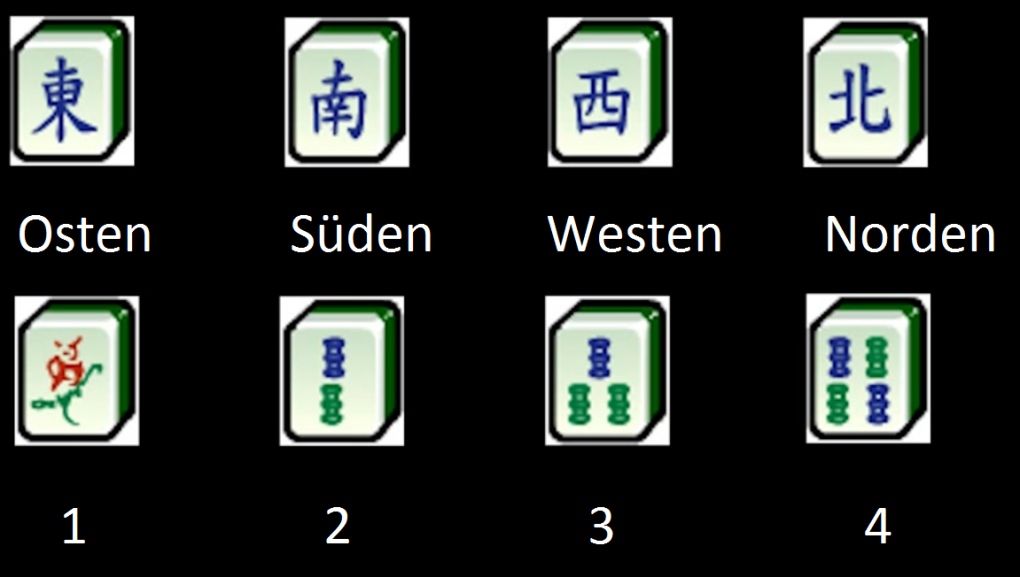Aussehen der Mahjongg Steine, alle Mahjongg Steine sind immer einfarbig