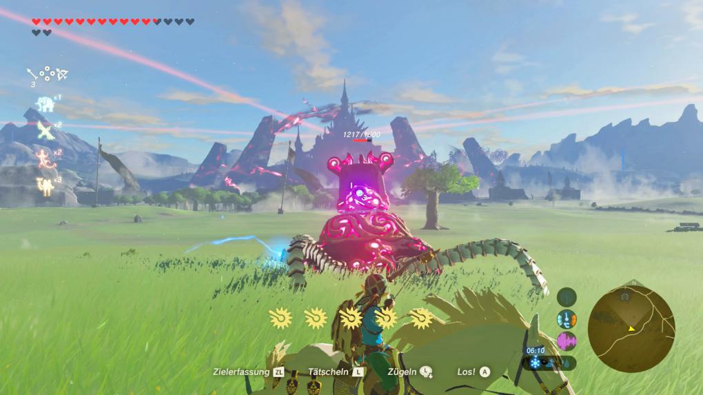 Die Wächter - riesige, spinnenähnliche Roboter mit zielsuchenden Lasern - säumen die Ebene südlich von Schloss Hyrule und teilen mächtig Schaden aus.