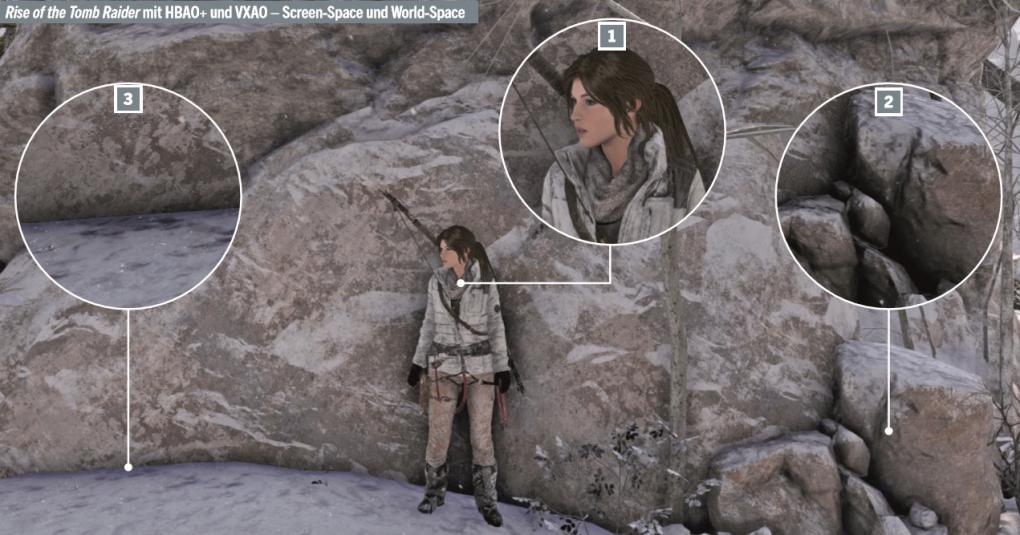 Rise of the Tomb Raider mit HBAO+ und VXAO - Screen-Space und World-Space.