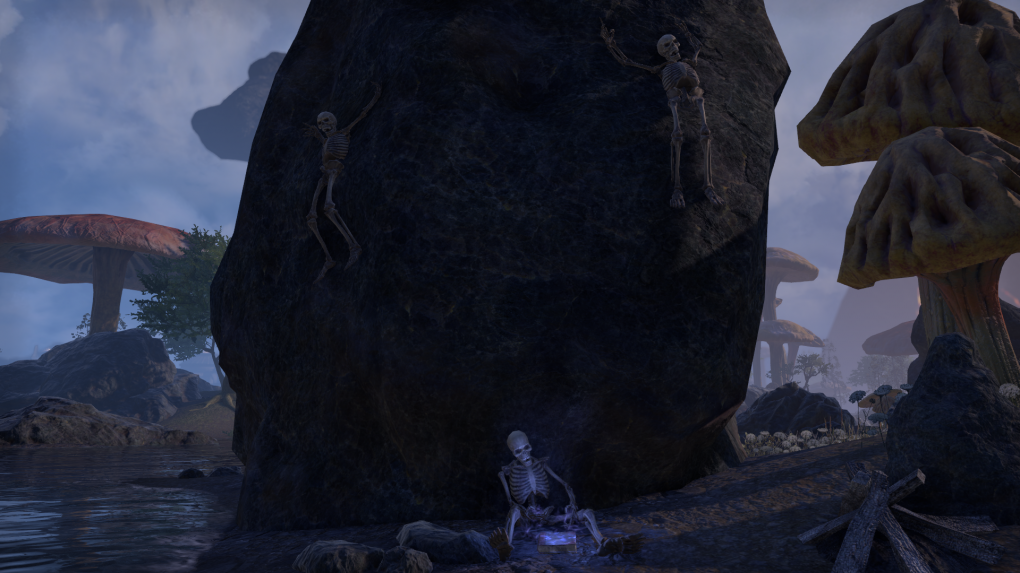 TESO Morrowind: Vvardenfell bietet abseits der Hauptwege viel zu entdecken, mitunter auch solche kuriosen Szenen.