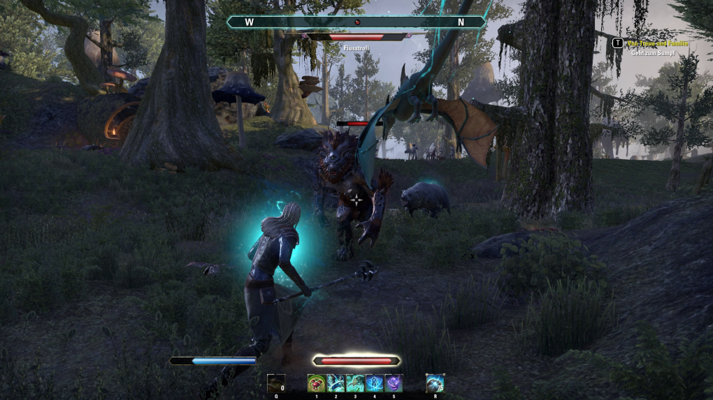 TESO Morrowind: Ein beschworener Klippenläufer dient uns als 'Sturzflugwaffe'.
