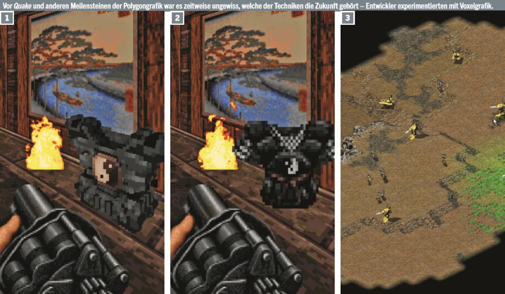 Vor Quake und anderen Meilensteinen der Polygongrafik war es zeitweise ungewiss, welche der Techniken die Zukunft gehört - Entwickler experimentierten mit Voxelgrafik.