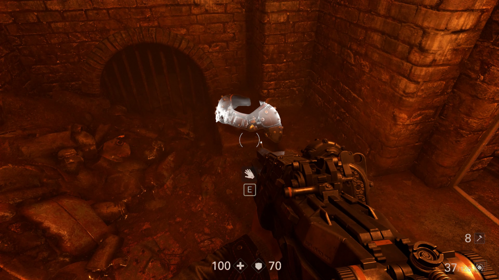 Wolfenstein 2: The New Colossus Unglaublich, da lassen die Regime-Deutschen das wertvolle Kampfmod-Teil einfach so herumliegen.