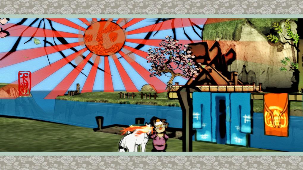 Damit die Wäsche von Frau Mandarine schneller trocknet, haben wir eine rote Sonne in den Himmel gemalt. Ist das nicht schön?