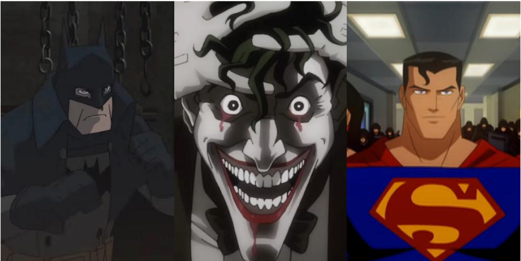 l.: 'Batman: Gotham by Gaslight' (2018); m.: 'Batman: The Killing Joke' (2016); r.: 'Justice League: Crisis on Two Earths' (2010)