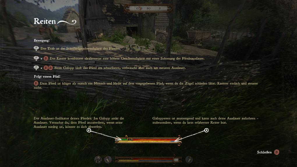 Einsteiger-Guide für Kingdom Come Deliverance: Grundlegende Fertigkeiten wie das Reiten erklären euch auch solche Tutorial-Fenster.