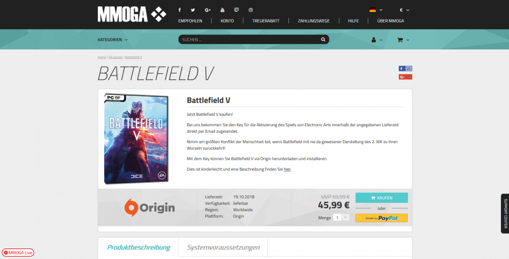 Im Gegensatz zu G2A oder Kinguin verkauft zum Beispiel MMOGA Spiele-Keys direkt und fungiert nicht als Online-Martkplatz für Händler.