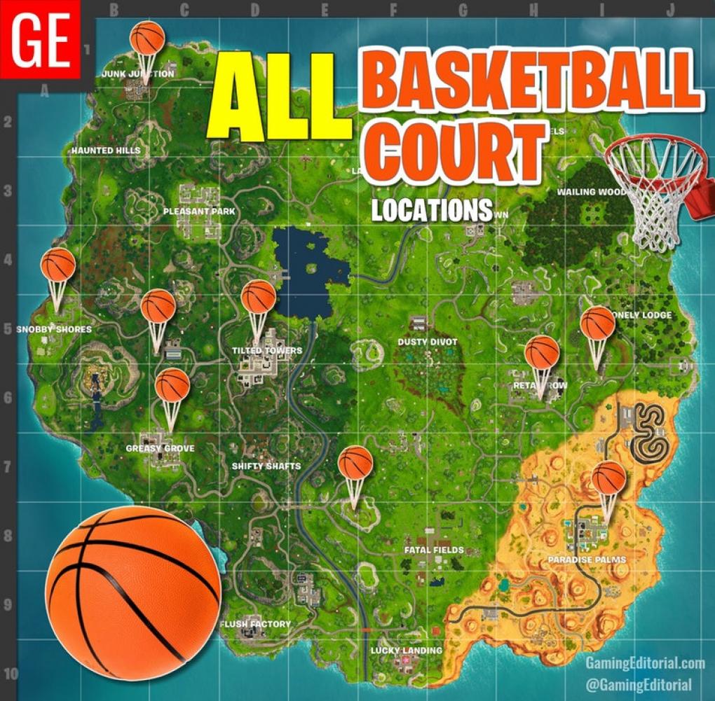 Map zu den Basketball-Courts in Fortnite