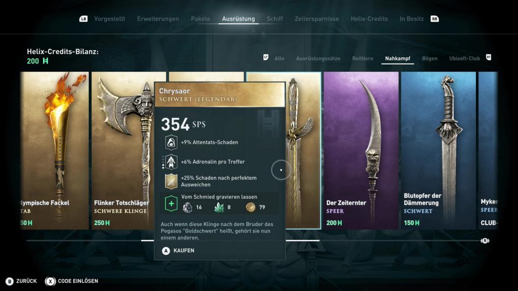 Die legendäre Waffe Chrysaor gibt es im Ubisoft-Shop von Assassin's Creed Odyssey zu kaufen.