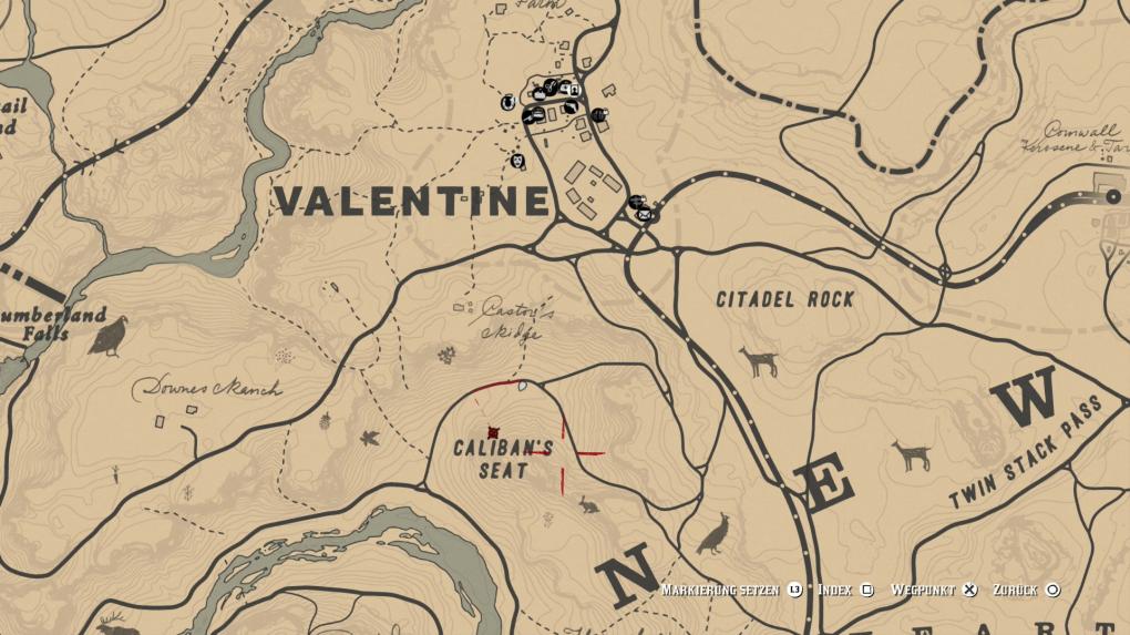 Südlich von Valentine findet ihr die Locations Caliban's Seat samt Felsformation.