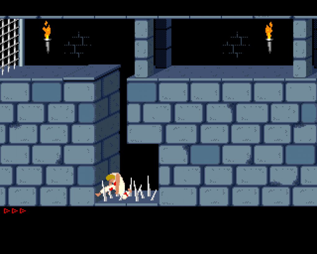 Die Levels in Prince of Persia waren gespickt mit Gegnern und Fallen. Der Sturz in die Stahlstacheln resultierte im sofortigen Neustart.