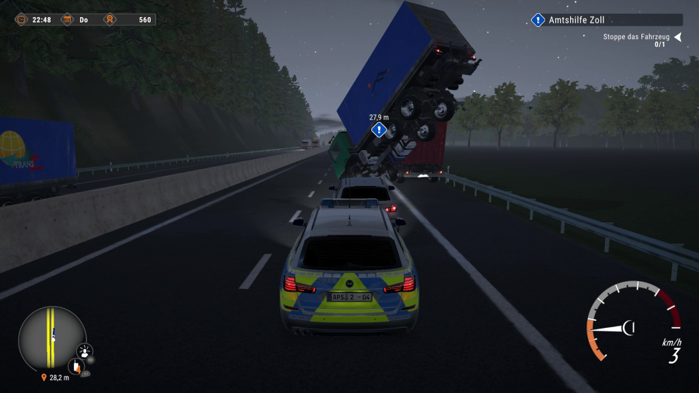 Fahrzeuge vor euch werden nicht richtig geladen, sondern fallen vom Himmel. Manchmal landen sie etwas unglücklich und bleiben dann so stehen.