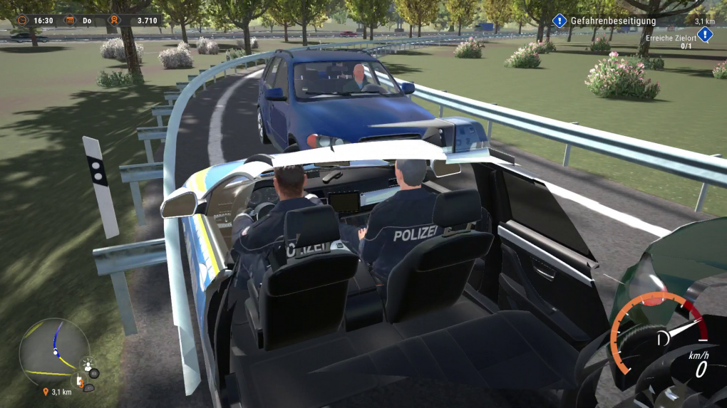 Der APS 2 ist ein Bug- und Glitch-Fest. Hier schwenkt die Kamera durch Objekte und die kaputte KI blockiert mit einem Geisterfahrer die Auffahrt.
