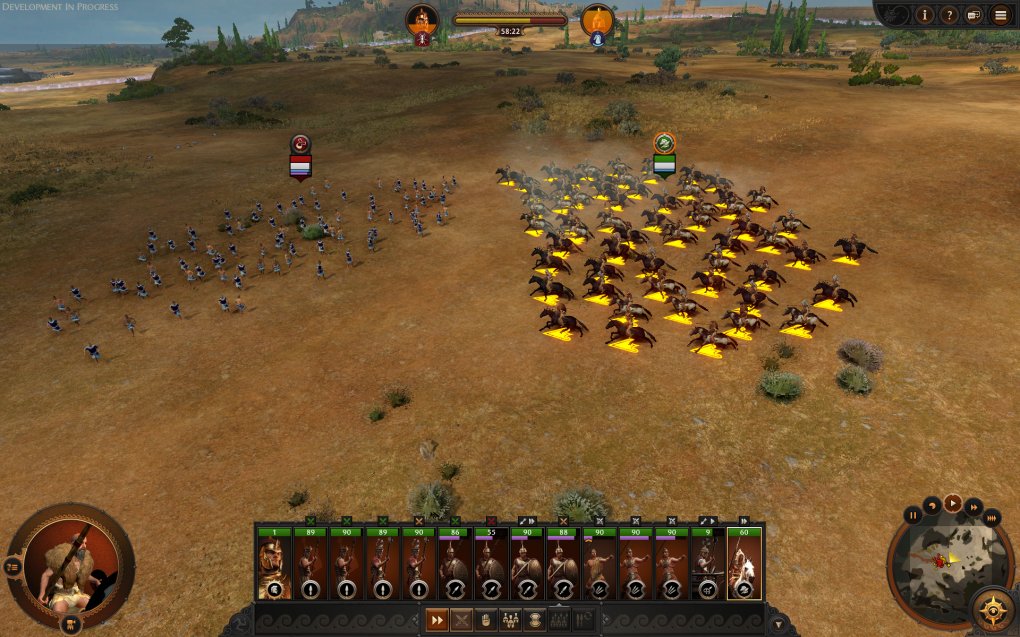 Die Zentauren nehmen Fahrt auf und visieren diesen Trupp Schleuder-Soldaten an. Wie in früheren Total-War-Spielen schaltet ihr auch im kommenden Ableger Formationen ein und variiert so die taktischen Möglichkeiten.