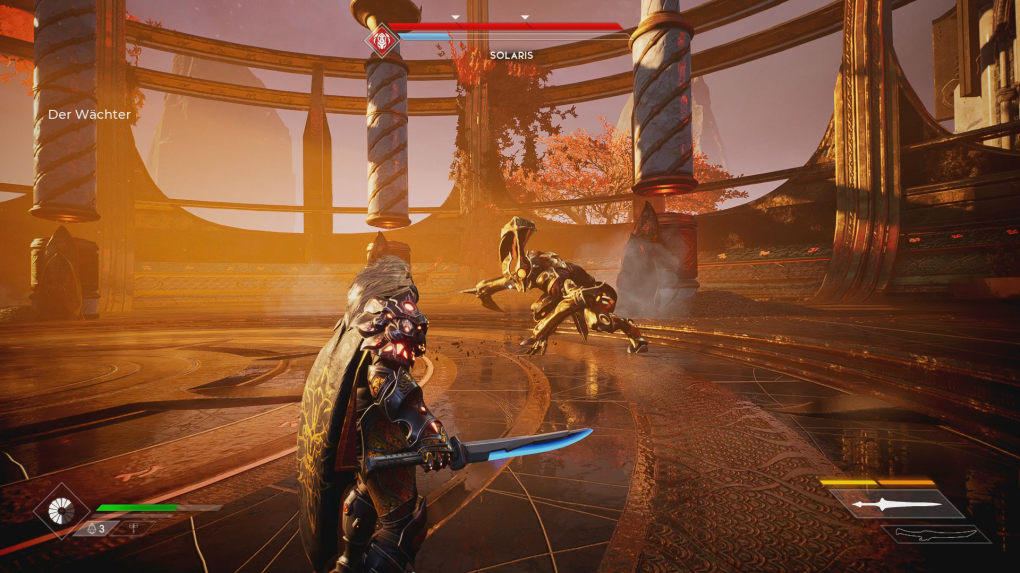 Die Kämpfe gegen die Levelbosse zählen zu den Highlights in Godfall. Solaris hat beispielsweise die eine oder andere feurige Überraschung für euch parat.