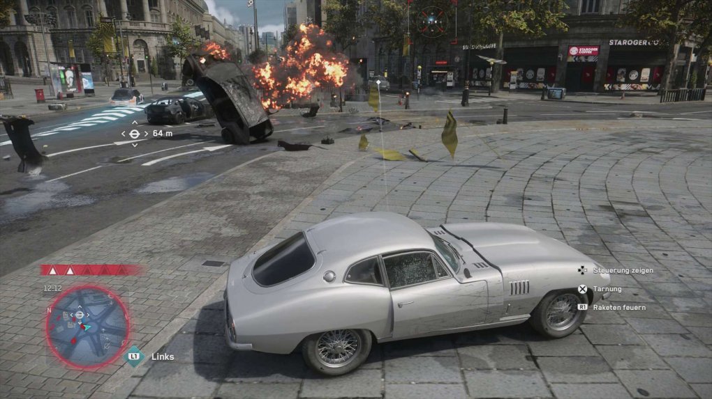Sobald ihr einen Agenten in euren Reihen habt, dürft ihr mit einem an 007 erinnernden Auto Raketen verschießen.