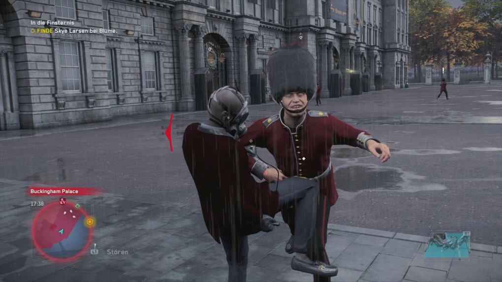 Nahkämpfe in Watch Dogs: Legion sind einfach gestrickt, aber kurzweilig. Hier vermöbeln wir einen königlichen Gardisten vor dem Buckingham Palace.