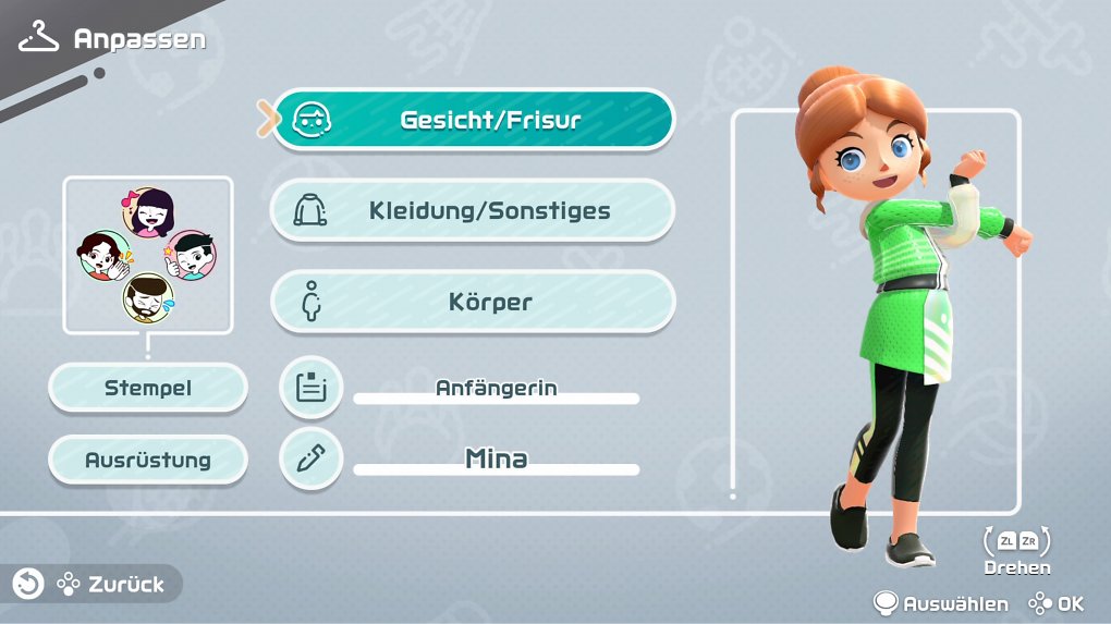 Ein Blick auf die Personalisierungsoptionen von Switch Sports.