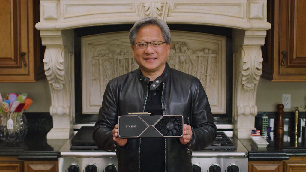 Jensen Huang mit einer RTX 3080