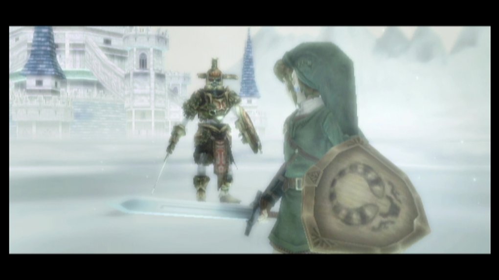 Link steht dem Helden der Zeit aus Ocarina of Time in seiner Skelettgestalt gegenüber.