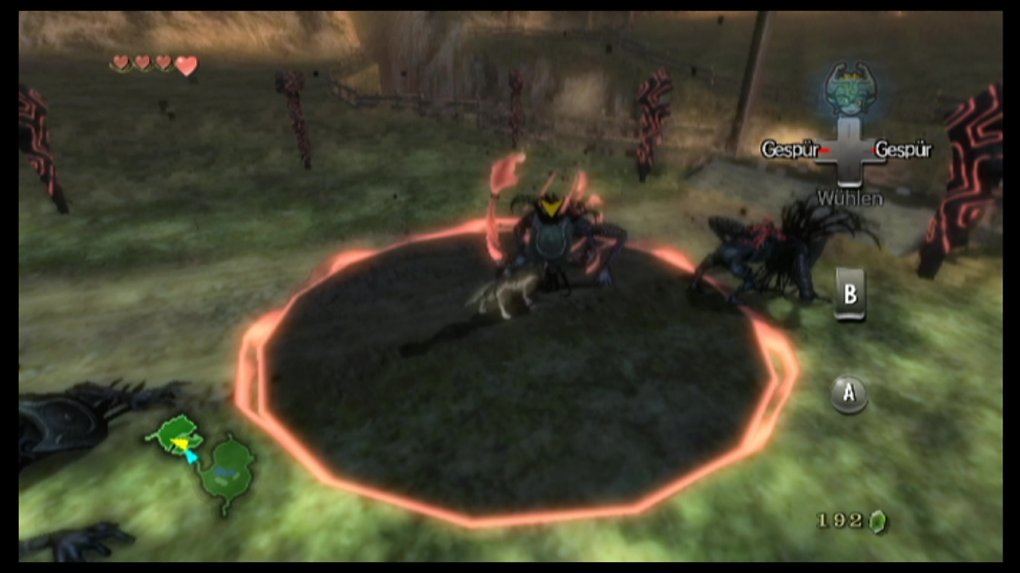 Link greift in seiner Wolfsgestalt mehrere Feinde an.