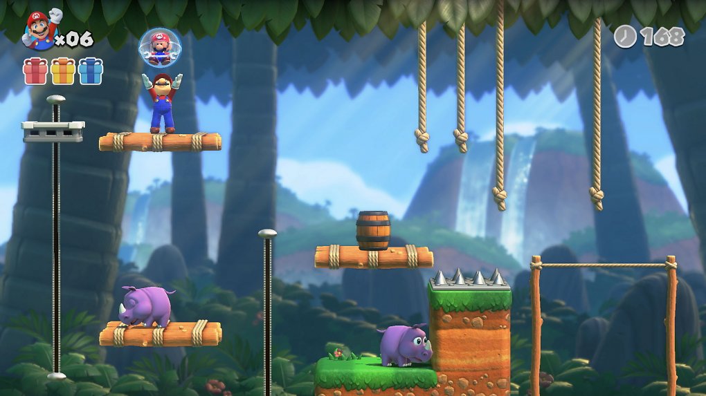 Mario sammelt einen der gestohlenen Mini-Marios ein.