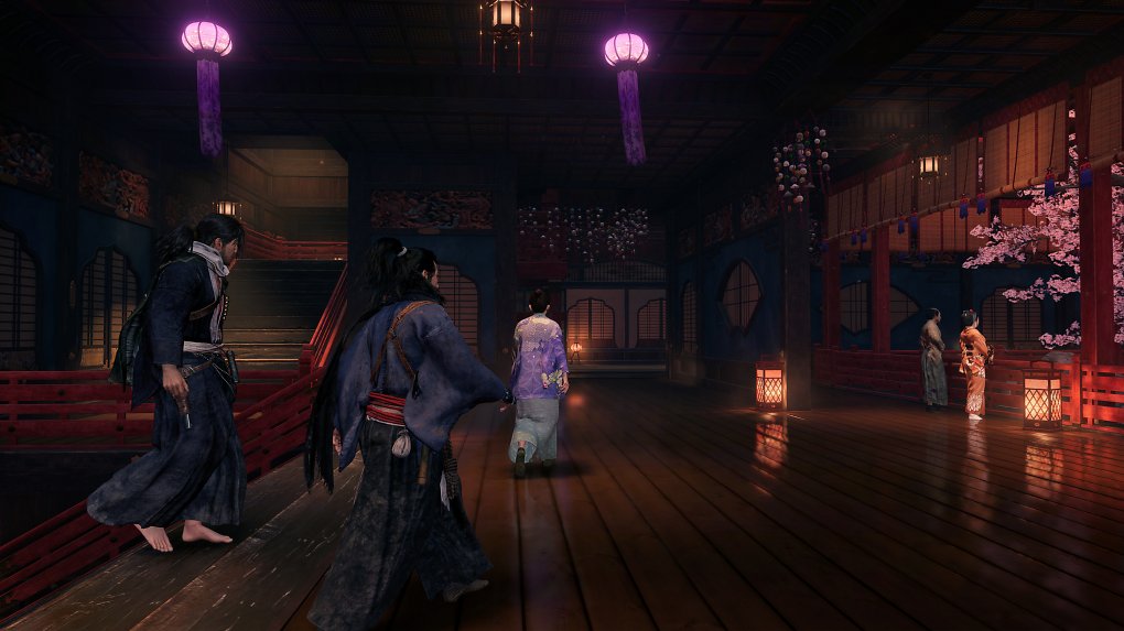 Der Spieler läuft mit Ryoma Sakamoto durchs Freudenviertel.