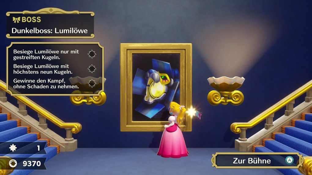 Peach steht vor dem Porträt des Lumilöwen