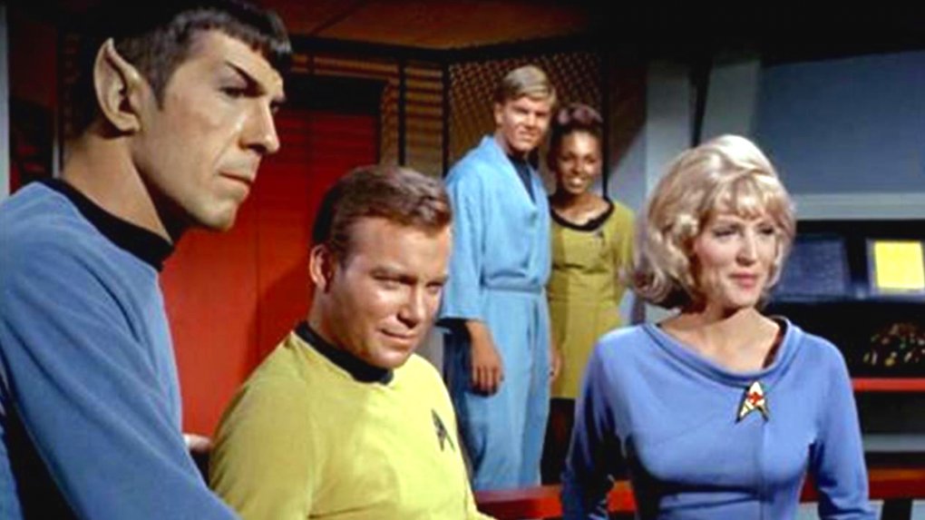 Shatner und Nimoy an der Seite von Majel Barrett, Gene Roddenberrys Ehefrau