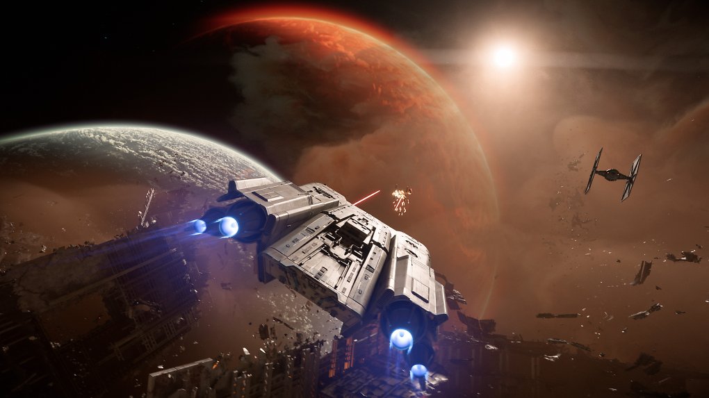 Ein Raumschiff-Dogfight im Weltraum
