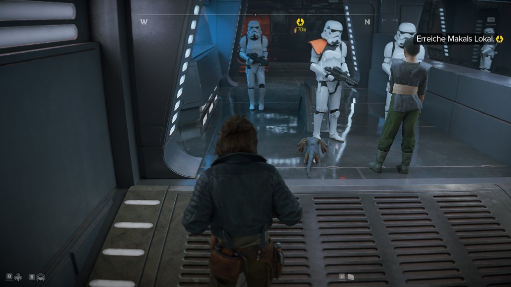 Kay und Nix laufen auf eine Kontrolle von Stormtroopern zu
