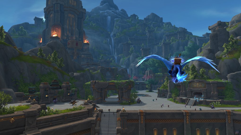 Ein Spieler fliegt über die Isle of Dorn.