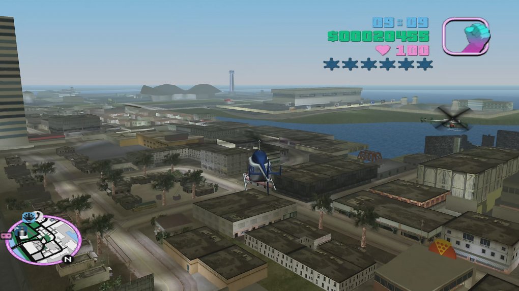 Ein Helikopter fliegt über Vice City
