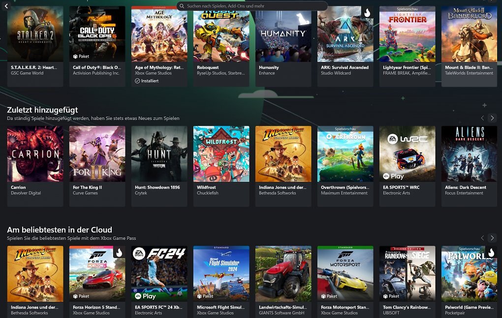 Via Xbox Game Pass lassen sich über 100 Spiele via Cloud auf dem PC spielen, darunter auch Titel, die auf dem PC sonst nicht verfügbar sind.