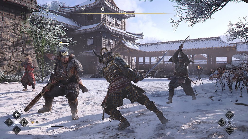 Yasuke kämpft in einem verschneiten Burghof