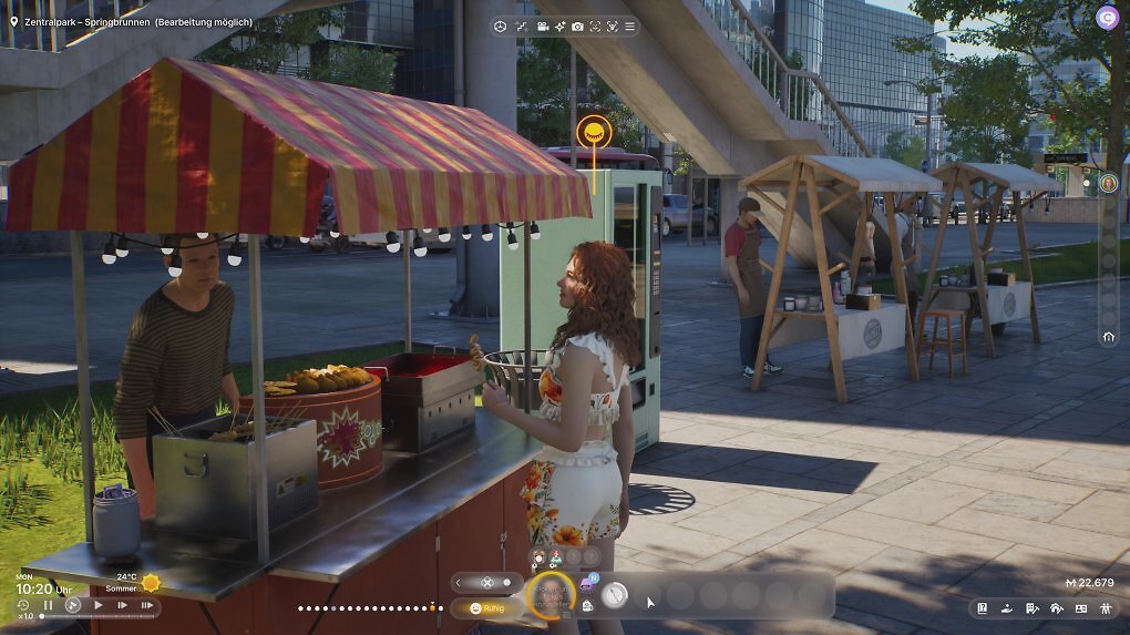 Ein Charakter aus inZOI isst an einem Stand