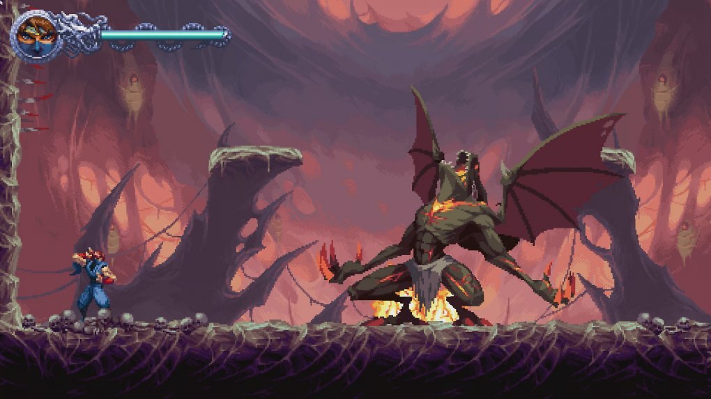 In der Dämonenwelt bestreiten wir den Kampf gegen den ersten richtigen Bossgegner von Ninja Gaiden: Ragebound .