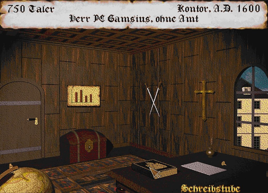 Das Arbeitszimmer von die Fugger 2 - von hier aus erreicht man alle Menüs.