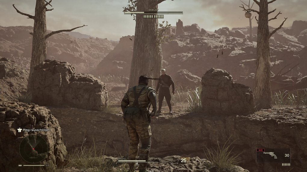 Viele Bosse haben versteckte Mechaniken. Mit Ocelot können wir uns ein Cowboy-Duell liefern.