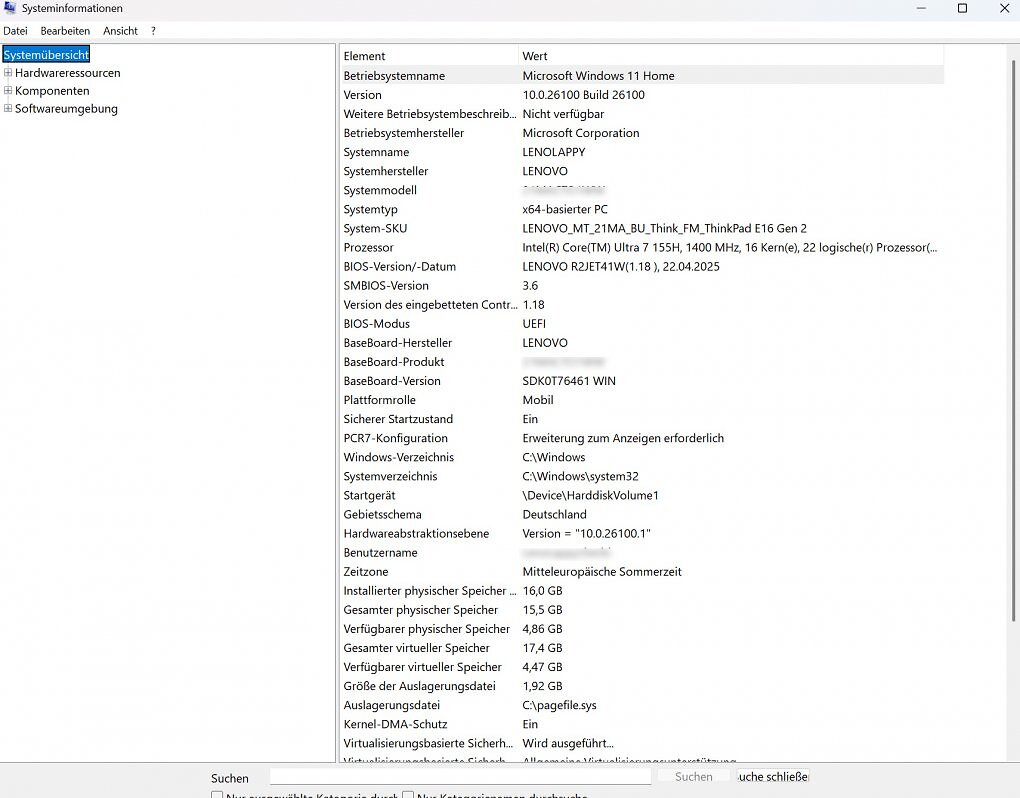 Screenshot Systeminfos