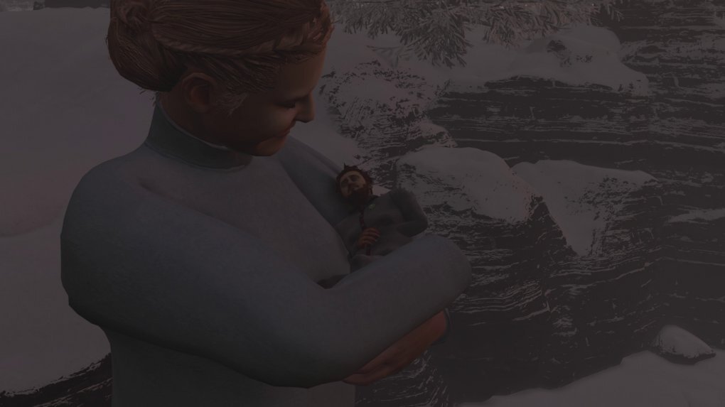 In der merkwürdigsten Zwischensequenz hebt uns eine riesige Frau hoch und wiegt uns wie ein Baby. Dazu singt sie dann auch noch ein Kinderlied. Wofür das wohl eine Metapher sein soll?