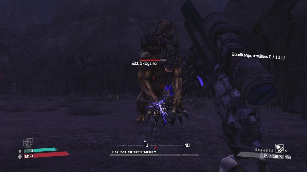 Borderlands überzeugt durch befriedigendes Gunplay, das wir gegen wahre Gegnerhorden, oder wie hier gegen dicke Bosse, genießen können.