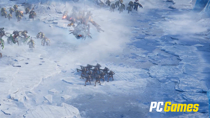 Tolles Detail: Eine Nekron-Gruftspinne klettert auf einen orkischen Killa Kan rauf und versucht, ihn zu Fall zu bringen.