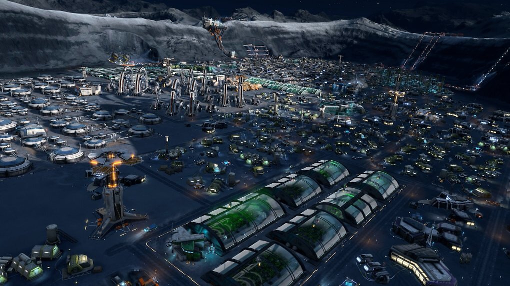 Der Bau in einem Mondkrater in Anno 2205